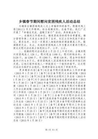 乡镇春节期间慰问贫困残疾人活动总结