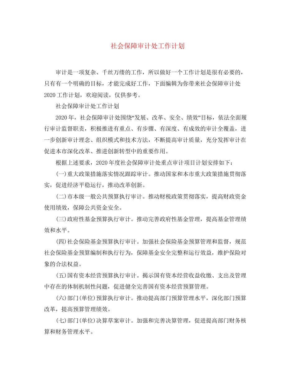 社会保障审计处工作计划_第1页