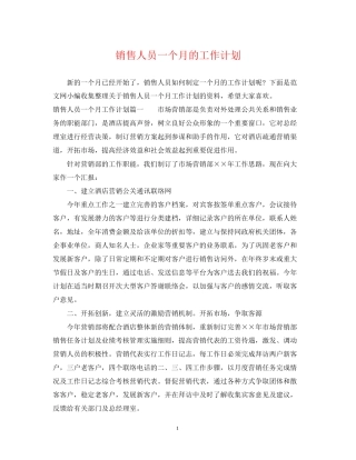 销售人员一个月的工作计划