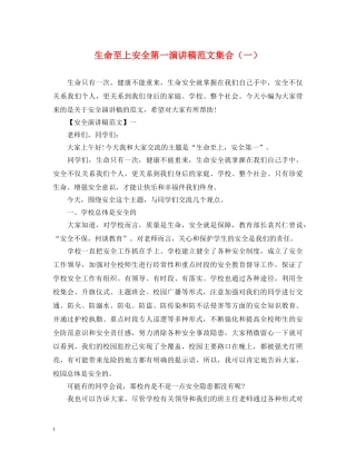 生命至上安全第一演讲稿范文集合（一） 
