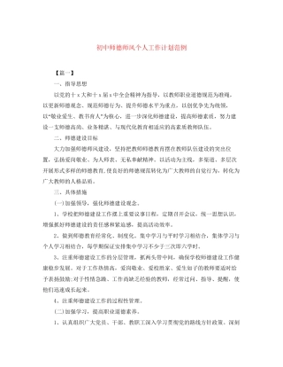 初中师德师风个人工作计划范例