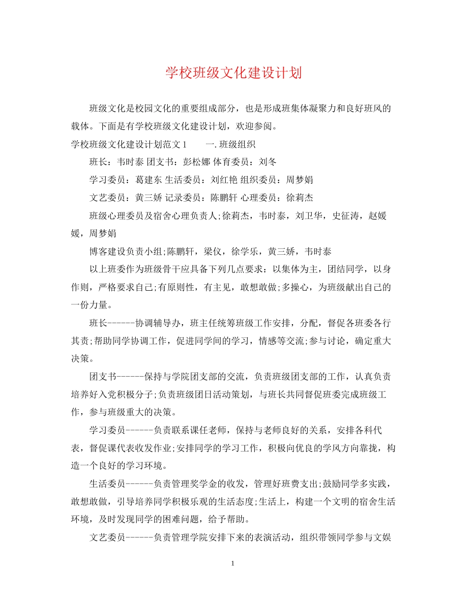 学校班级文化建设计划_第1页
