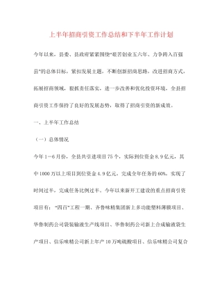 上半年招商引资工作总结和下半年工作计划