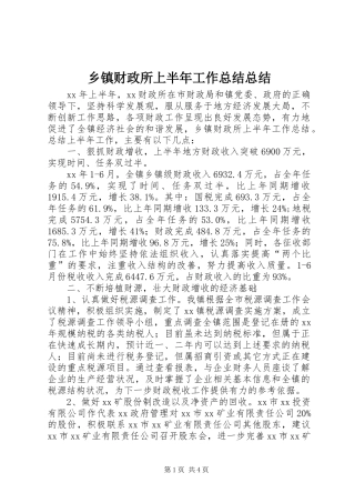 乡镇财政所上半年工作总结总结