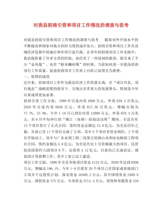 对我县招商引资和项目工作情况的调查与思考 