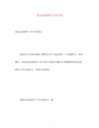 营运总监新年工作计划