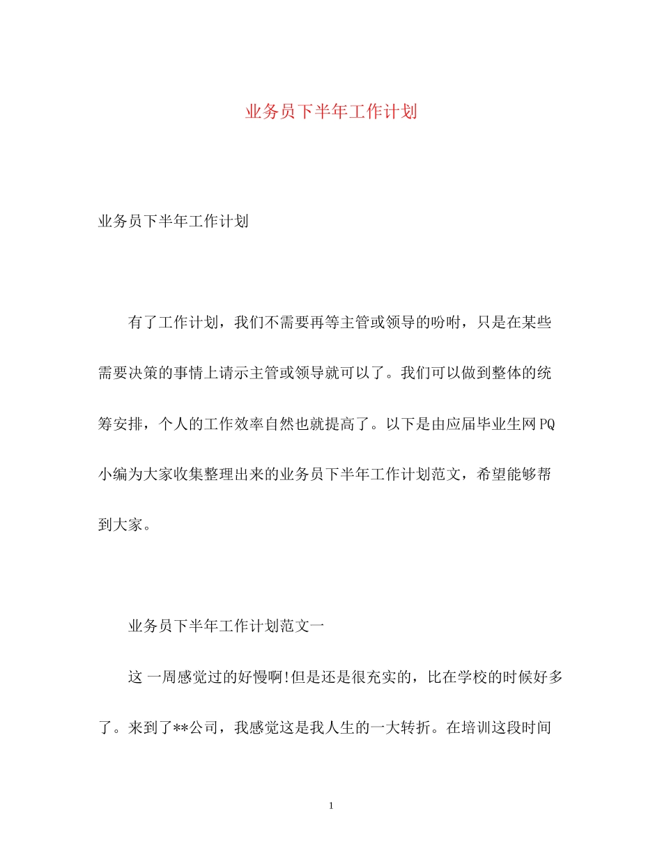 业务员下半年工作计划2_第1页