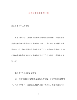 业务员下半年工作计划2