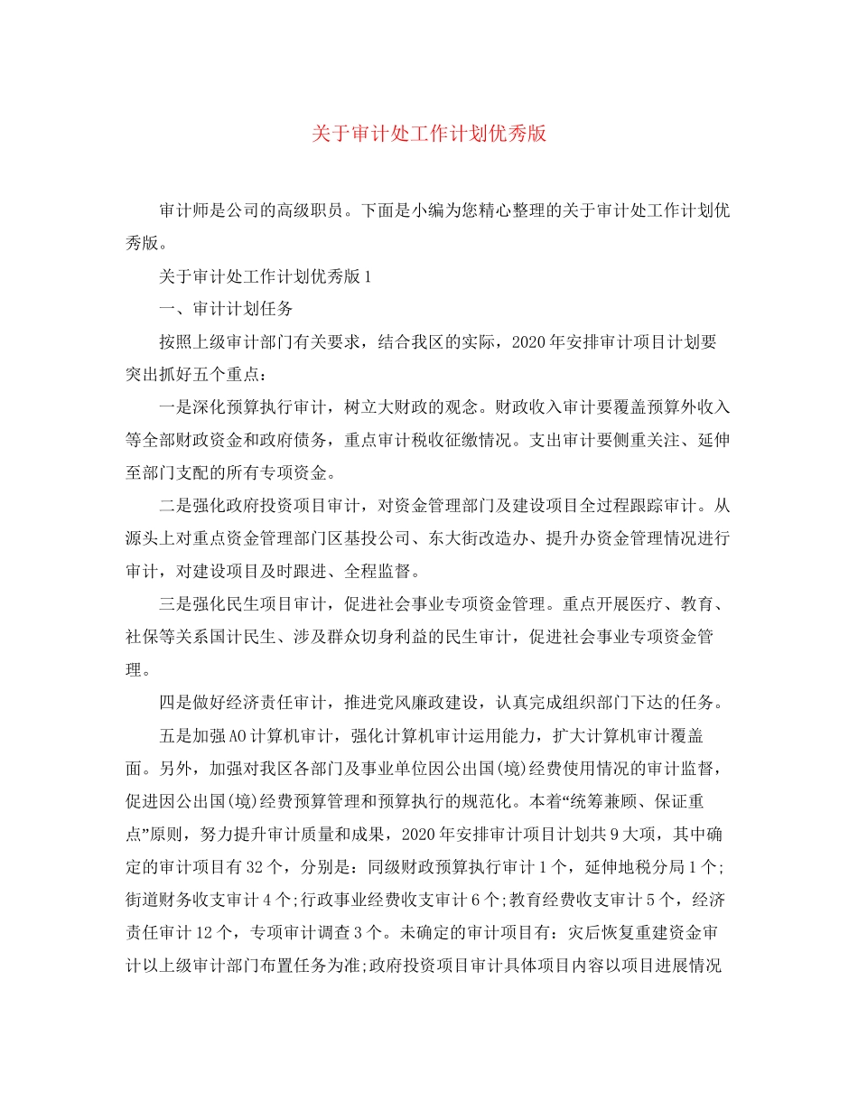 关于审计处工作计划优秀版_第1页