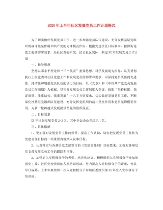 2020年上半年社区发展党员工作计划格式