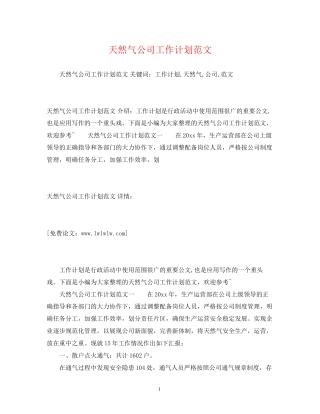 天然气公司工作计划范文