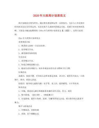 2020年大班周计划表范文