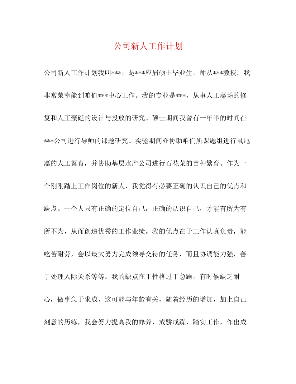 公司新人工作计划_第1页