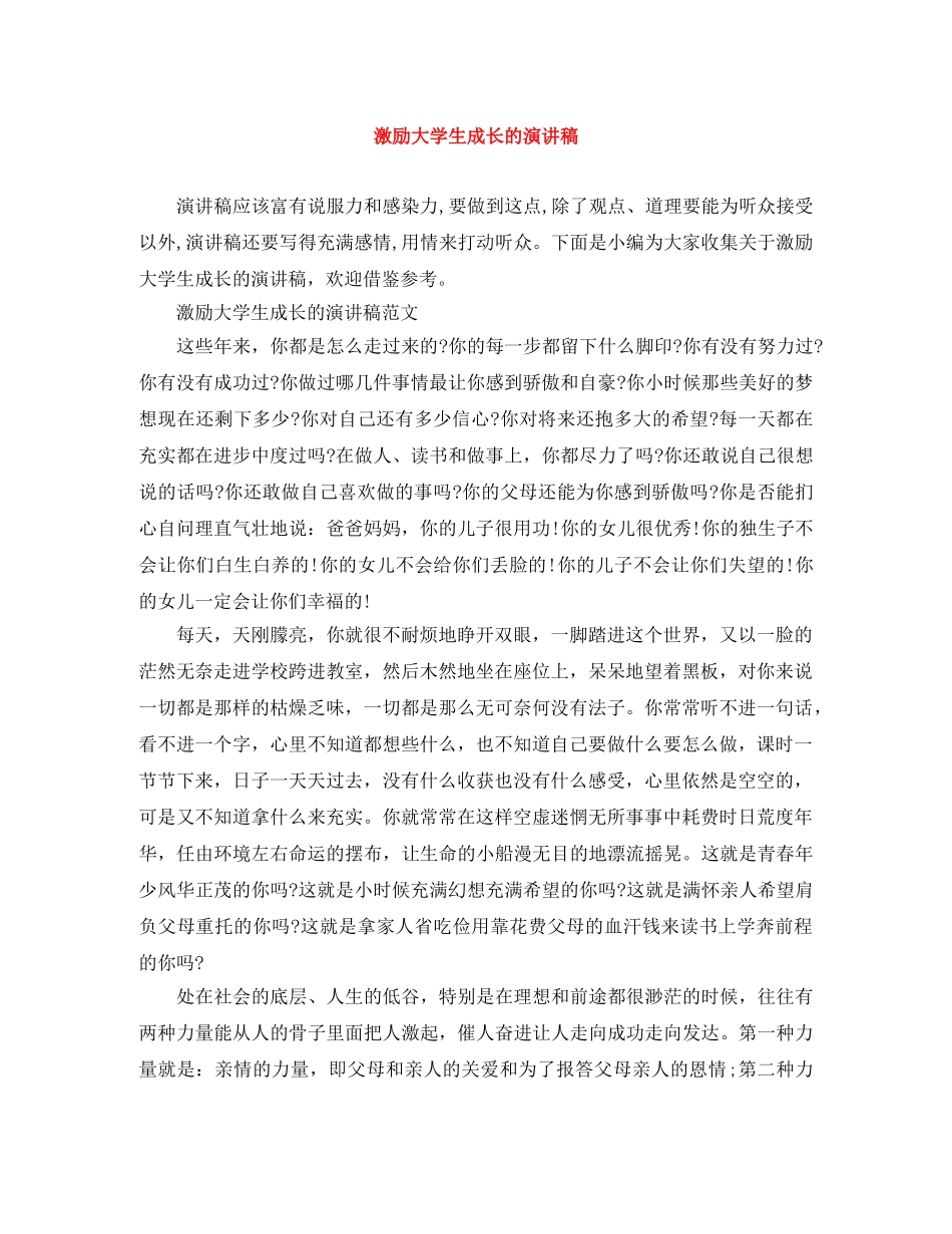 激励大学生成长的演讲稿 _第1页