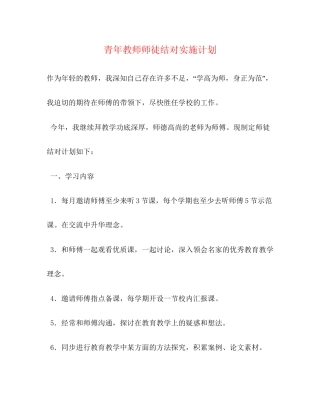 青年教师师徒结对实施计划