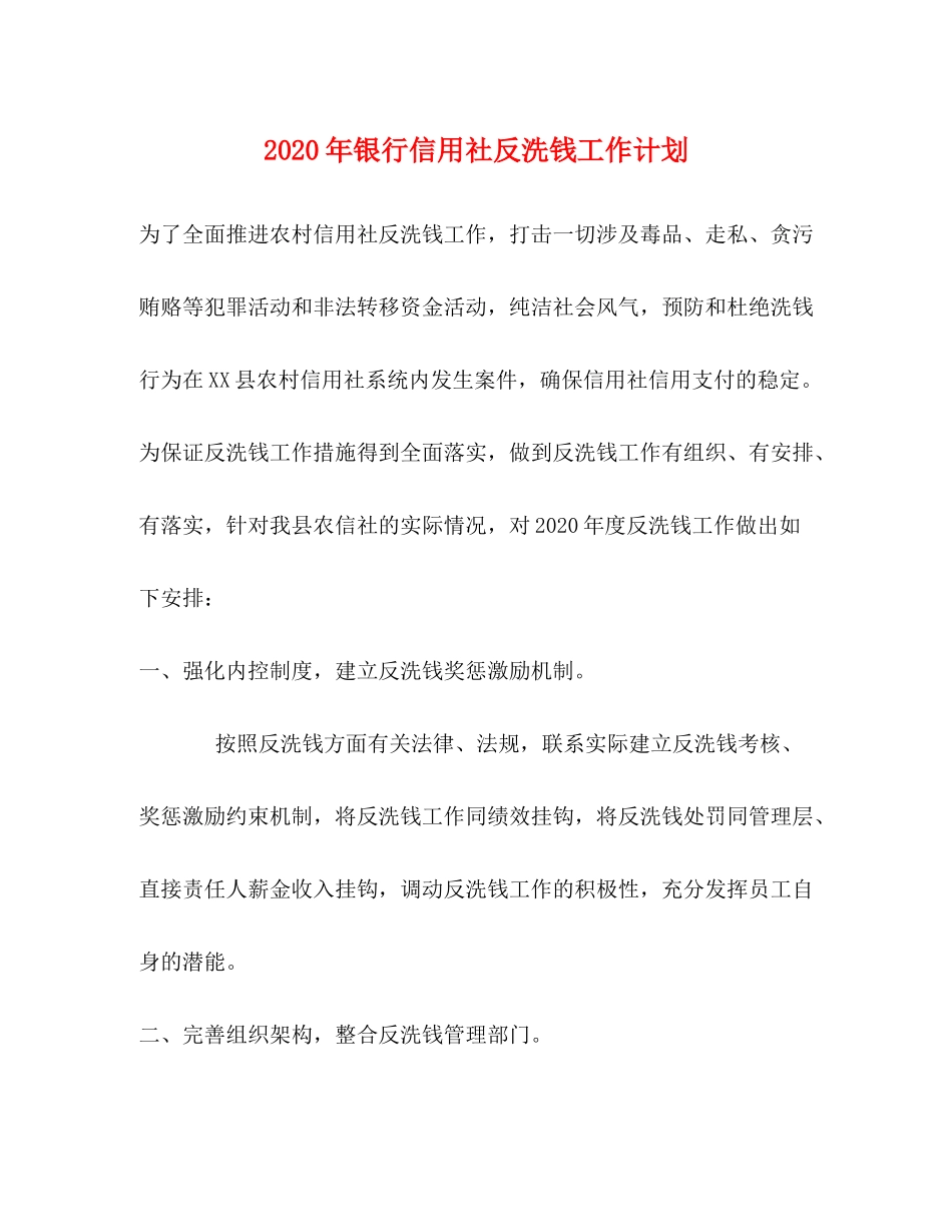 2020年银行信用社反洗钱工作计划_第1页