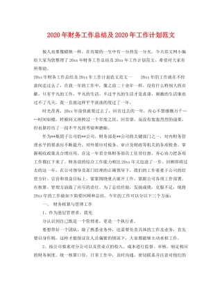 2020年财务工作总结及年工作计划范文
