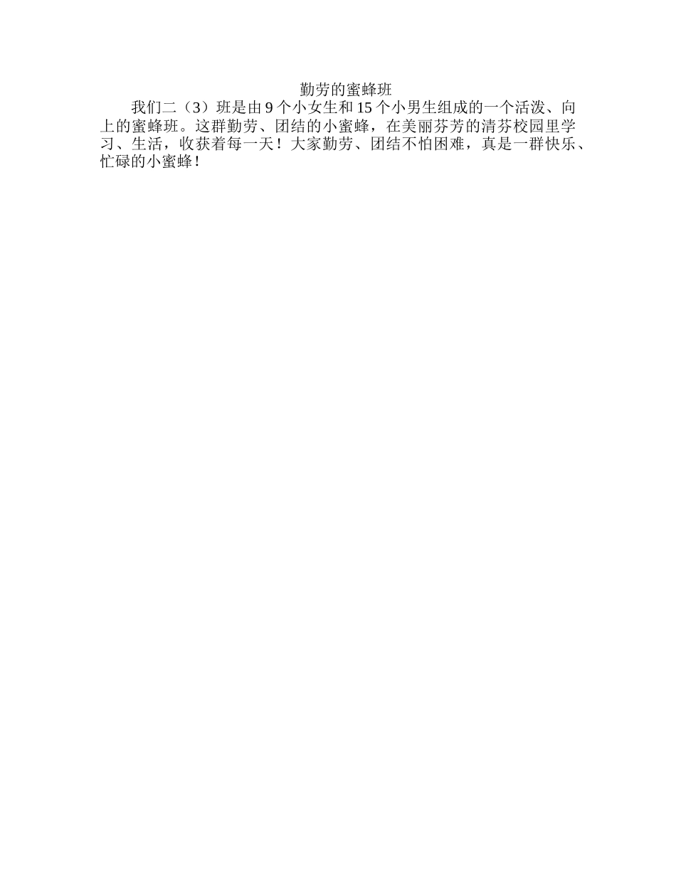 勤劳的蜜蜂班班级介绍_第1页