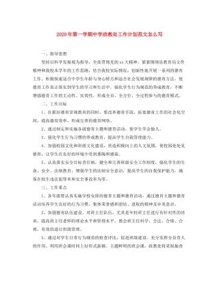 2020年第一学期政教处工作计划范文怎么写
