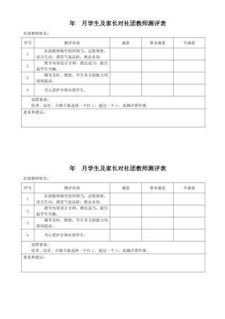 社团教师满意度测评表
