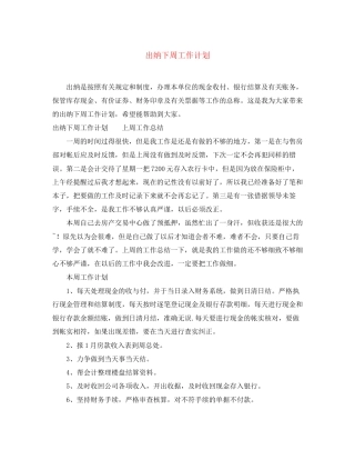 出纳下周工作计划