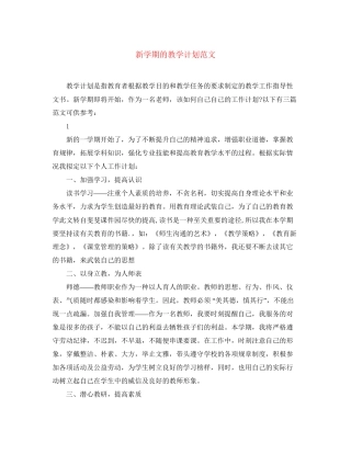 新学期的教学计划范文