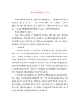 教师挂职锻炼学习计划