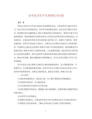公司实习生个人顶岗实习计划