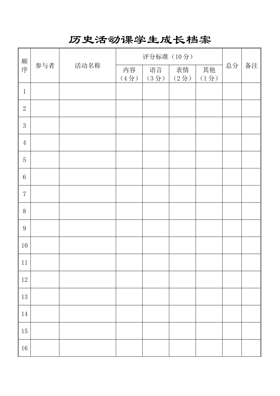 历史活动课学生成长档案_第1页