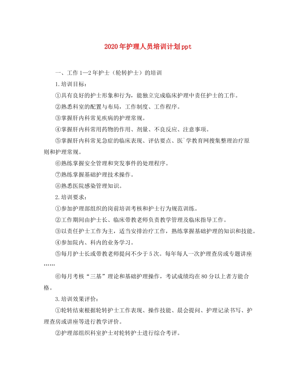 2020年护理人员培训计划ppt_第1页