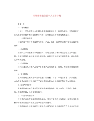 市场销售业务员个人工作计划