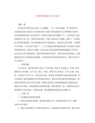 中职学校团委工作计划书