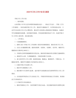2020年卫生工作计划【五篇】