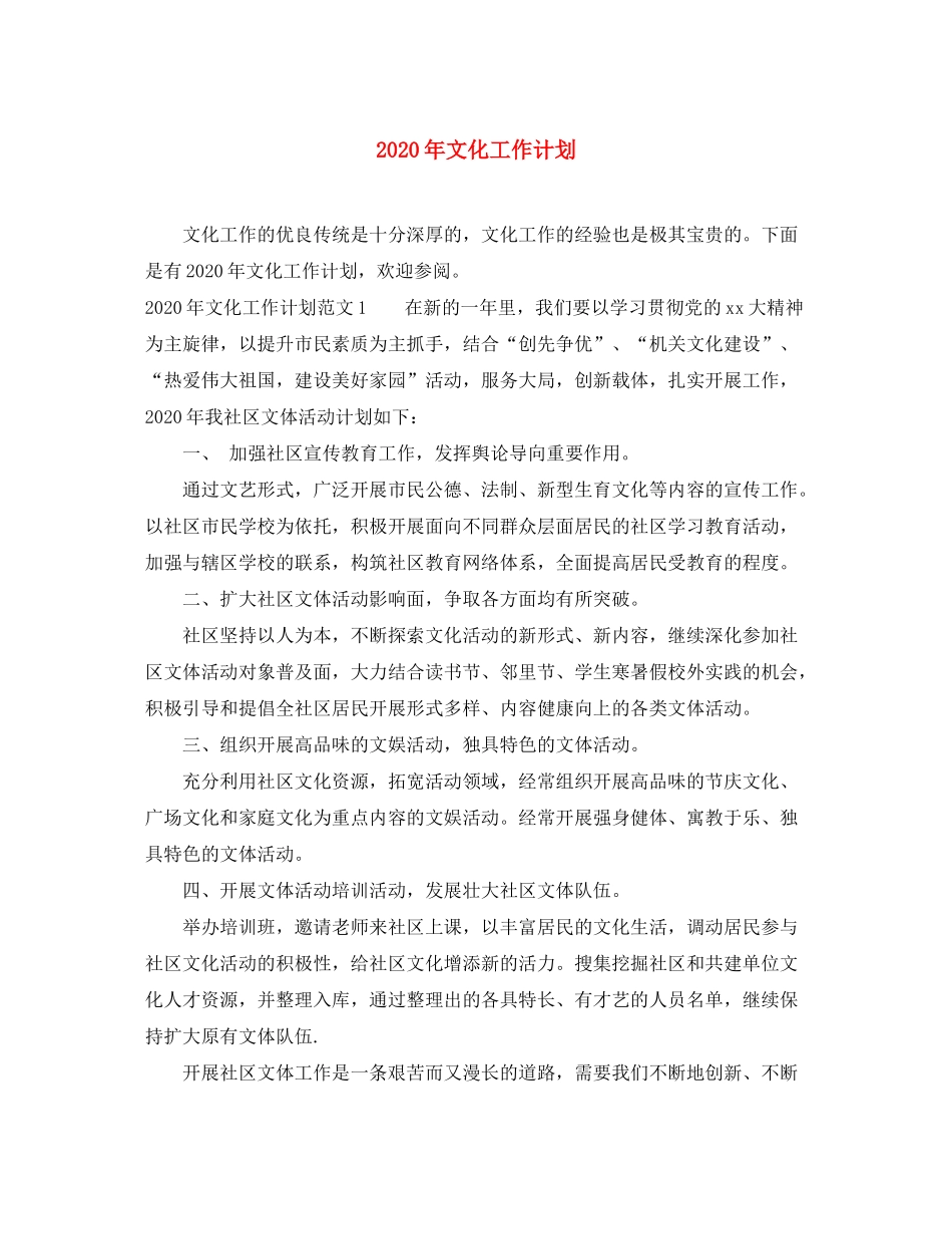 2020年文化工作计划_第1页