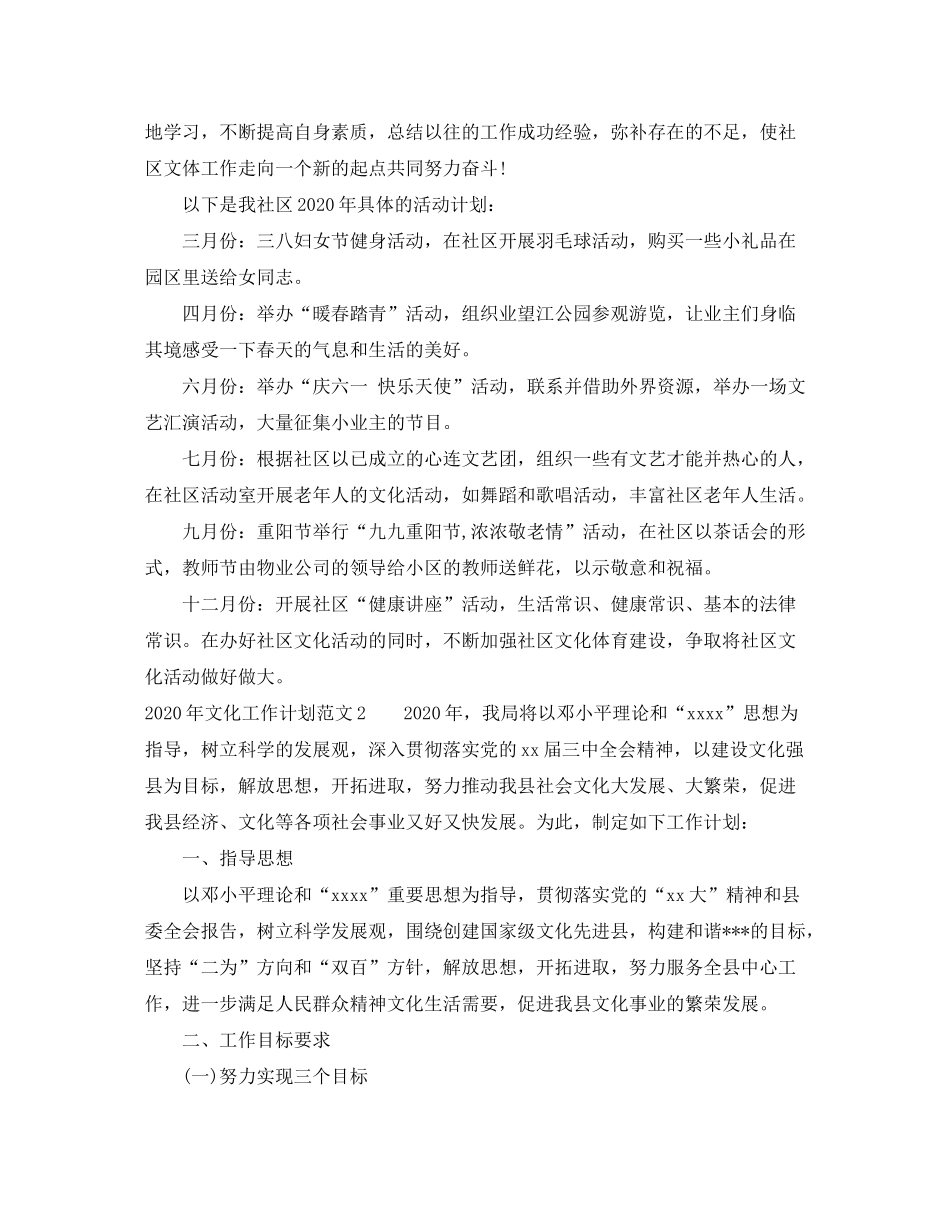2020年文化工作计划_第2页