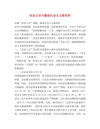 农业立市与建设社会主义新农村 