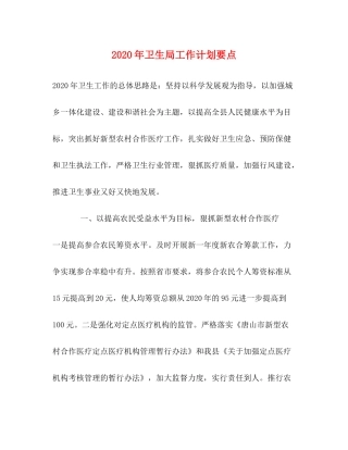 2020年卫生局工作计划要点