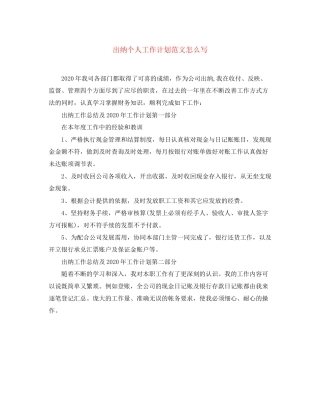 出纳个人工作计划范文怎么写