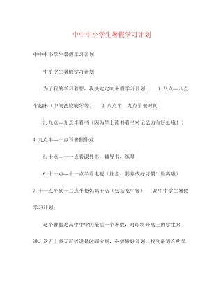 中中中小学生暑假学习计划