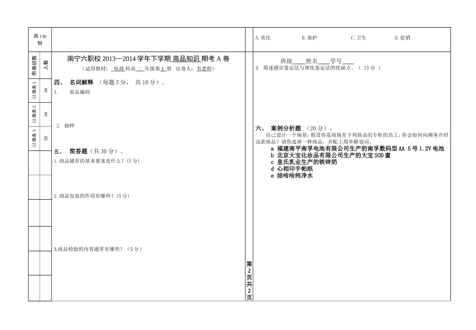 商品知识期考试卷A卷_第2页
