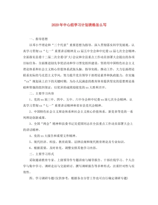 2020年中心组学习计划表格怎么写