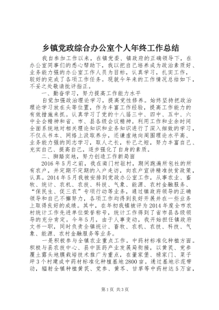 乡镇党政综合办公室个人年终工作总结