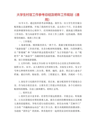 大学生村官工作参考总结及明年工作规划（通用） 