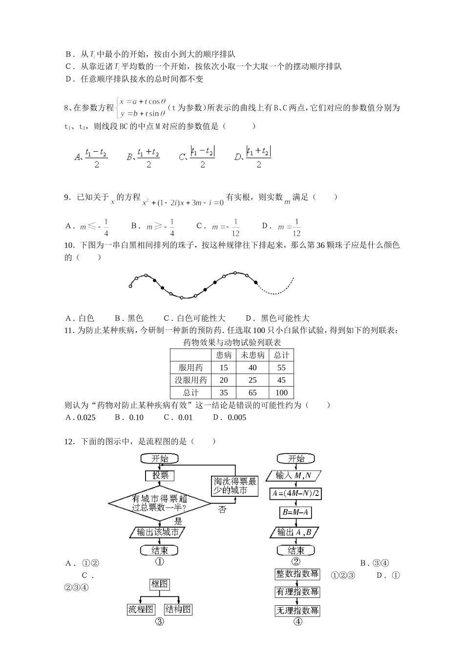 高中新课标数学文高二期末测试(一)(选修1-2、选修4-4)_第2页