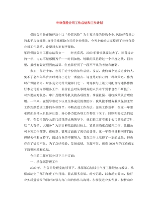 2020年终保险公司工作总结和工作计划
