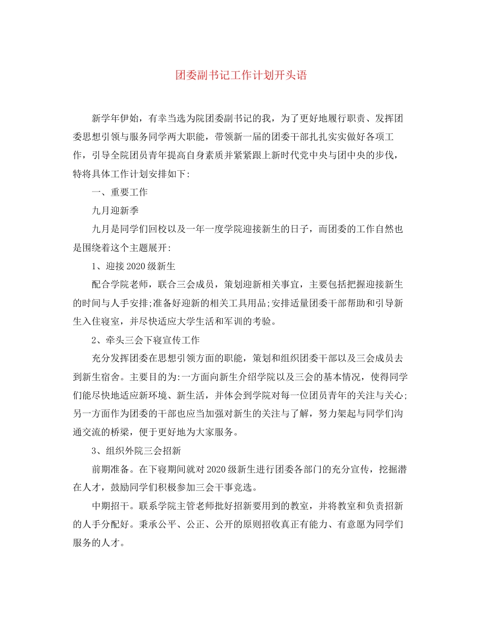 团委副书记工作计划开头语_第1页