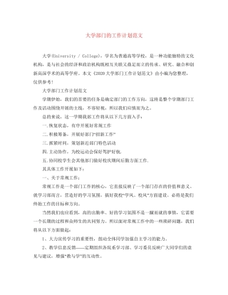 大学部门的工作计划范文