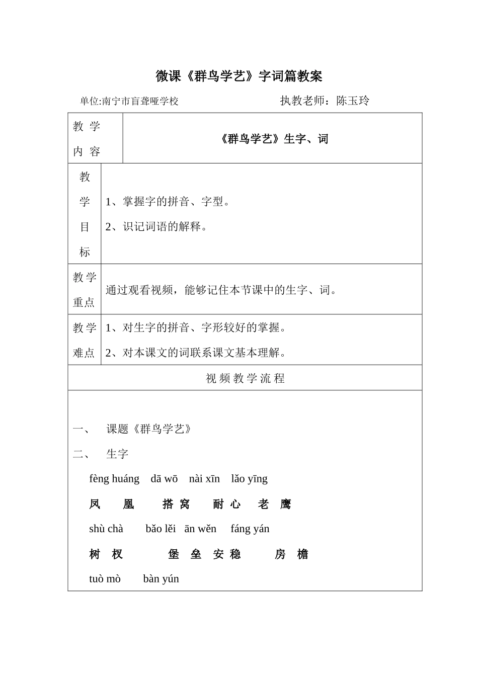 微课《群鸟学艺》字词篇教案_第1页