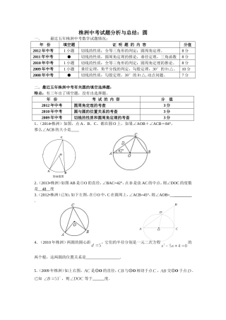 株洲中考试题分析与总结：圆