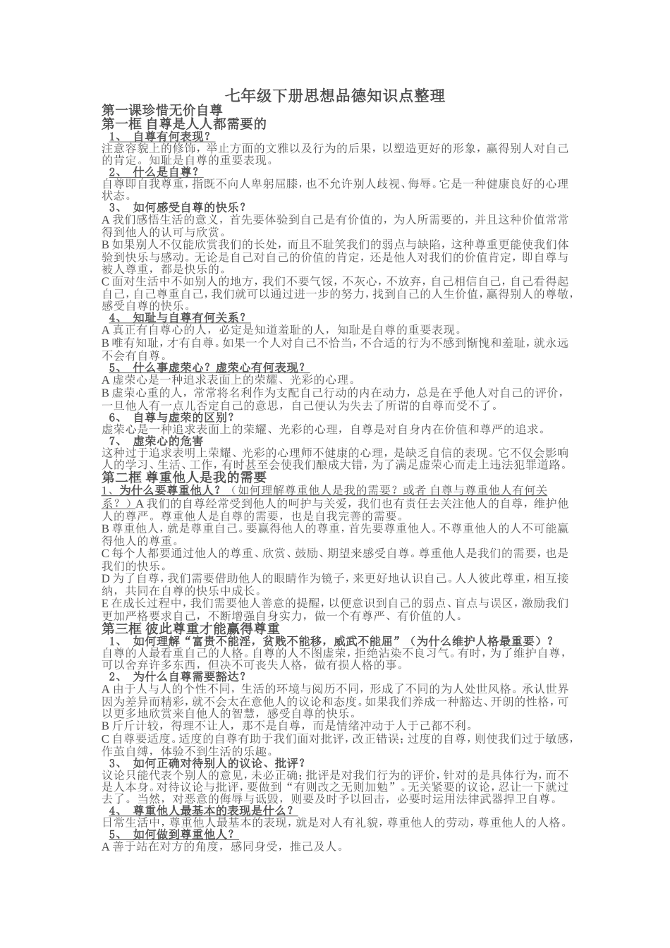 七年级下册思想品德知识点整理_第1页